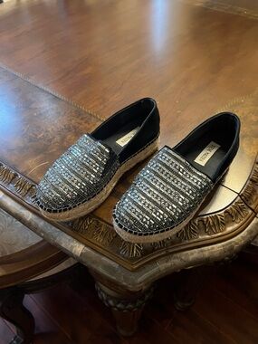 Steve Madden espadrille slip ons / shoes
 ( silver Rhinestone simple detailing )